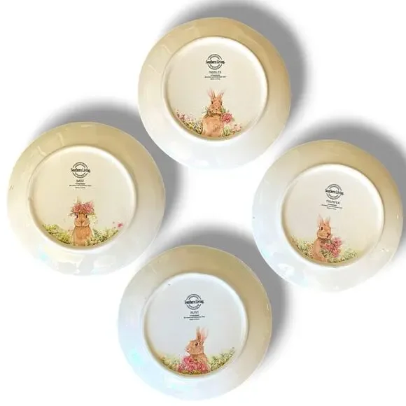 Southern Living Bunny 8.5” Salad Plate 4Pc Glazed Ceramic Bunnies Flowers Easter - Picture 4 of 10
